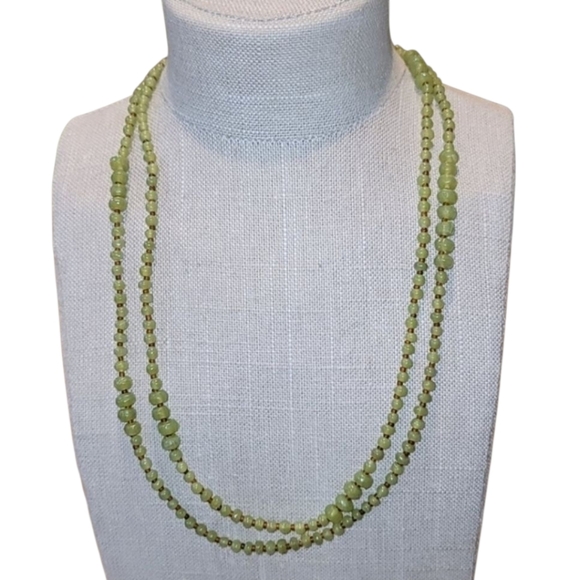 Cookie Lee Long Green Beaded Necklace 48" Copper Accent Lobster Clasp - Picture 1 of 5